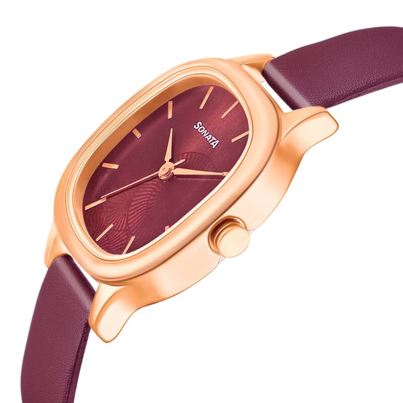 Sonata Linnea Maroon Dial Women Watch With Leather Strap