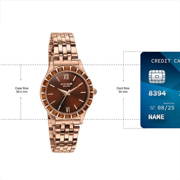 Sonata Poze Quartz Analog Brown Dial Rose Gold Metal Strap Watch For Women - image number 3