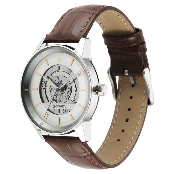 Sonata Unveil Quartz Analog Silver Dial Leather Strap Watch for Men - image number 1