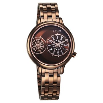Sonata Unveil Quartz Analog Brown Dial Metal Strap Watch for Women