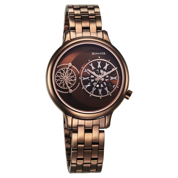 Sonata Unveil Quartz Analog Brown Dial Metal Strap Watch for Women - image number 0