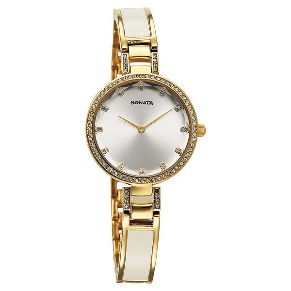 Sonata Aura Quartz Analog Silver Dial Two Toned Stainless Steel Strap Watch For Women - image number 0