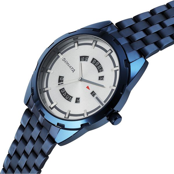 Sonata Blues Quartz Analog with Date Silver Dial Metal Strap Watch for Men - image number 2