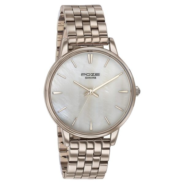 Sonata Poze Quartz Analog Khaki Dial Brown Color Stainless Steel Strap Watch For Women - image number 2