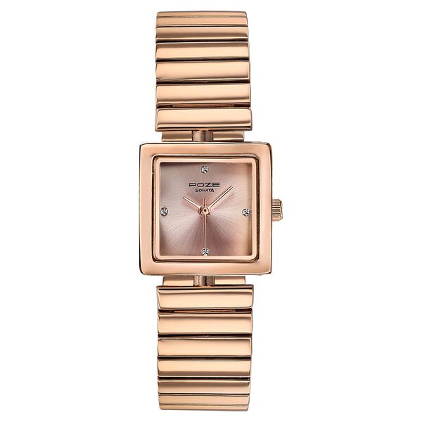 Sonata Poze Quartz Analog Pink Dial Rose Gold Metal Strap Watch For Women - image number 0