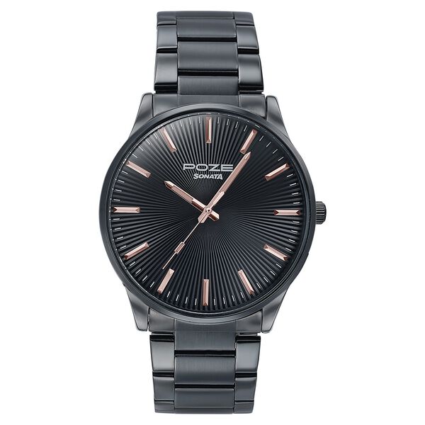 Sonata Poze Quartz Analog Black Dial Metal Strap Watch For Men - image number 1