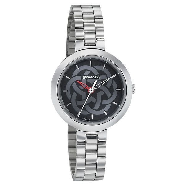 Sonata Quartz Analog Black Dial Stainless Steel Strap Watch for Women - image number 0
