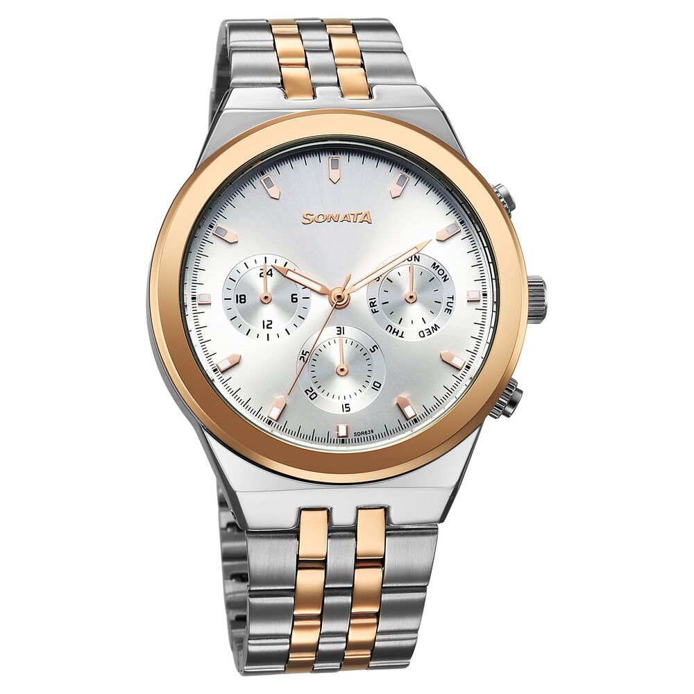 Sonata Eternia Quartz Multifunction Silver Dial Metal Strap Watch For Men-picture-23