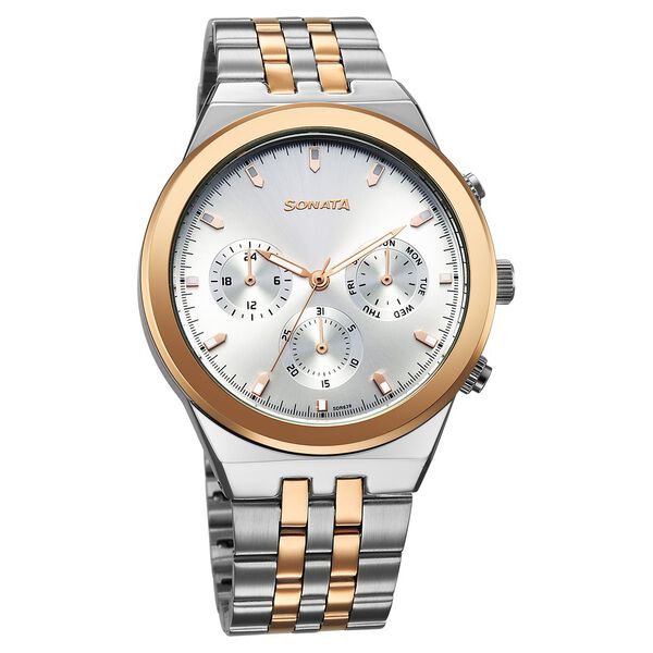 Sonata Eternia Quartz Multifunction Silver Dial Metal Strap Watch For Men - image number 0