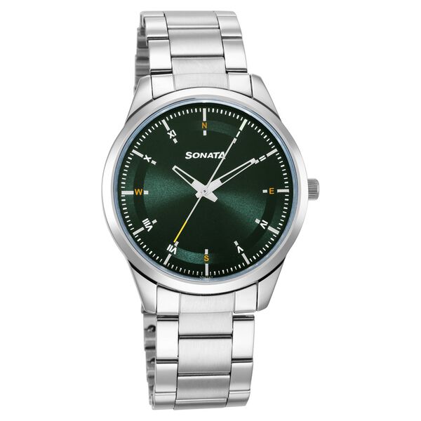 Sonata Force Quartz Analog Green Dial Stainless Steel Strap Watch for Men - image number 0