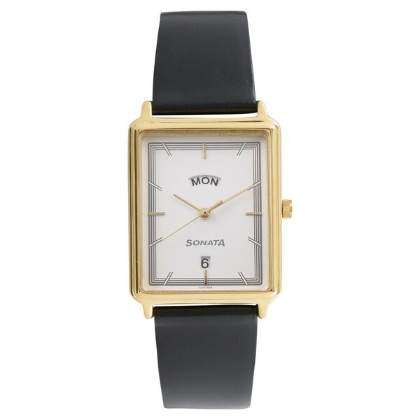 Sonata Quartz Analog with Day and Date White Dial Leather Strap Watch for Men - image number 0