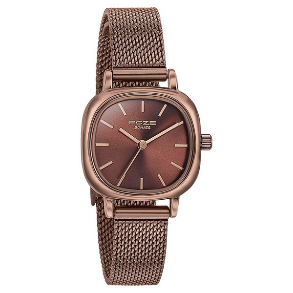 Sonata Poze Quartz Analog Brown Dial Mesh Strap Watch for Women - image number 2