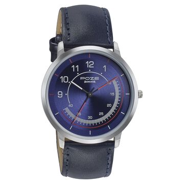 Sonata Poze Quartz Analog Blue Dial Leather Strap Watch for Men