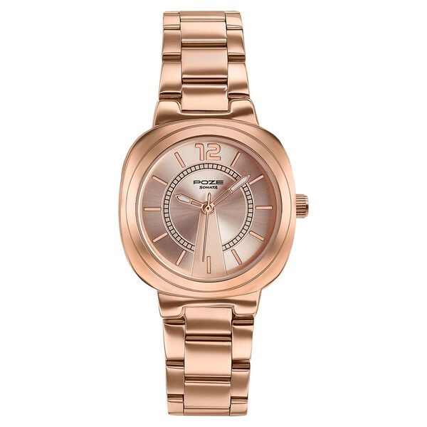 Poze By Sonata Quartz Analog Pink Dial Rose Gold Plated Stainless Steel Strap Watch For Women - image number 1