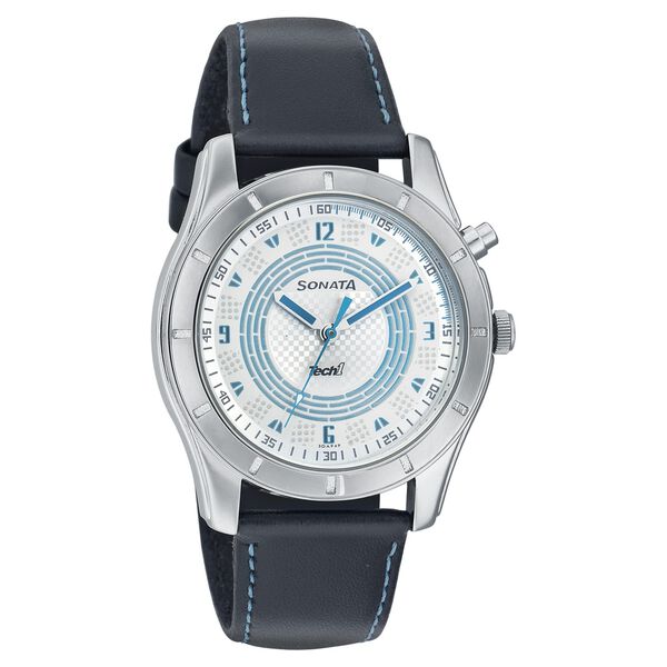 Sonata Quartz Analog Silver Dial Leather Strap Watch for Men - image number 0