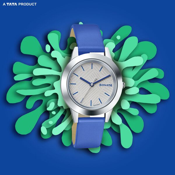 Sonata Splash White Dial Women Watch With Leather Strap - image number 0