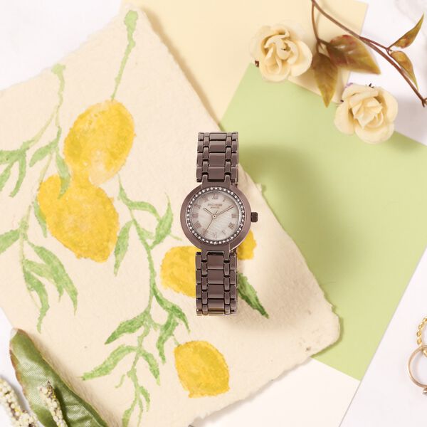Poze By Sonata Quartz Analog Beige Dial Brown Metal Strap Watch For Women - image number 0