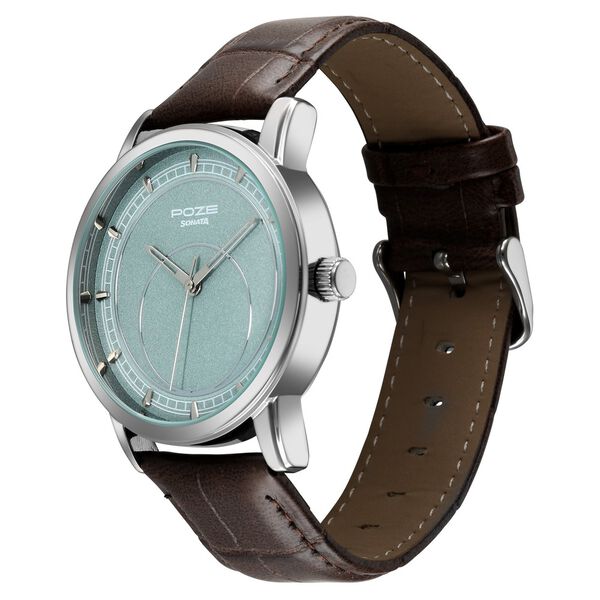 Poze By Sonata Quartz Analog Blue Dial Brown Leather Strap Watch For Men - image number 2