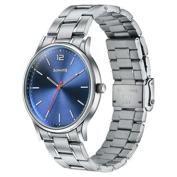 Sonata Aspire Quartz Analog Blue Dial Silver Stainless Steel Strap Watch For Men - image number 2