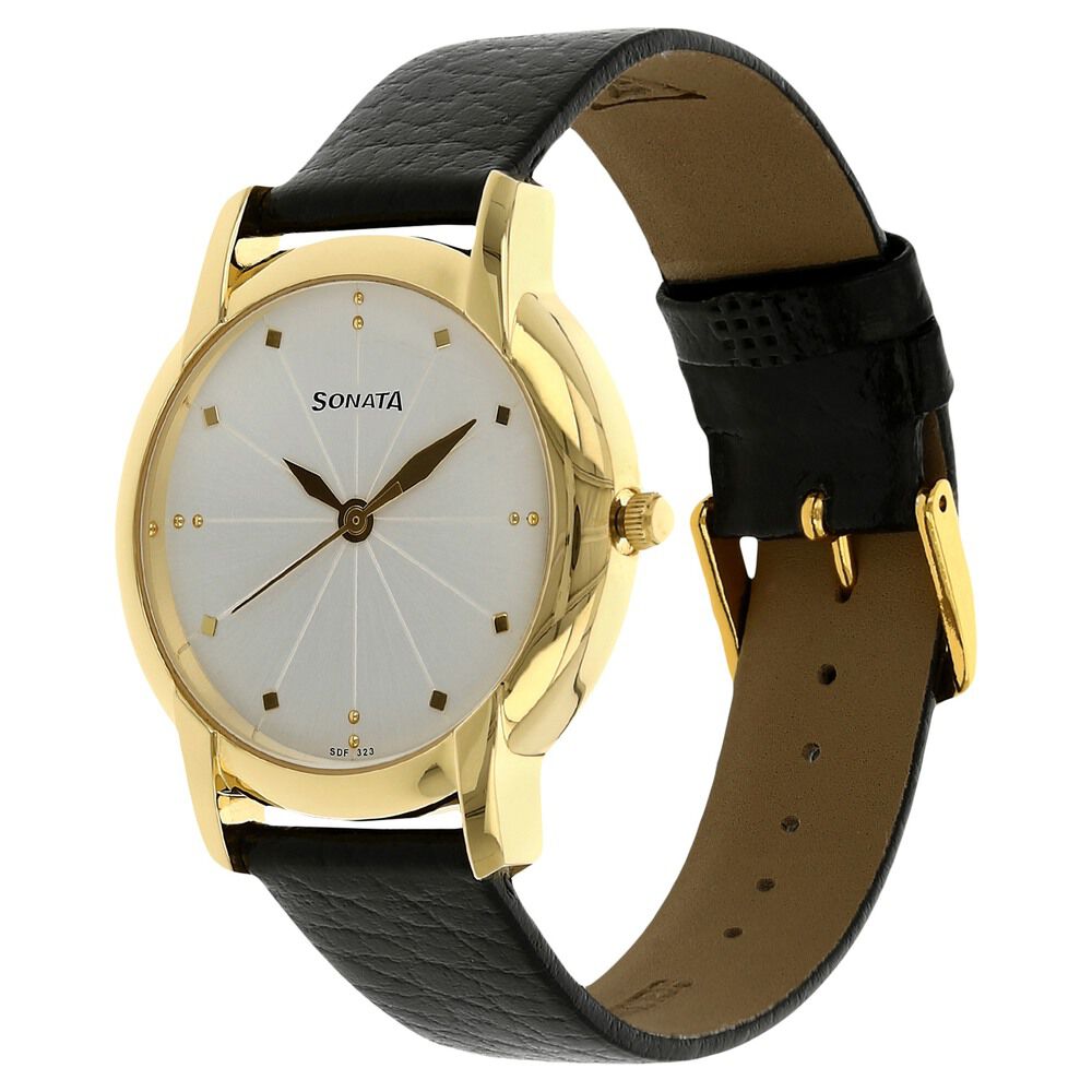 Buy Online Sonata Quartz Analog Silver Dial Leather Strap Watch for Men nk7954yl07 Sonata