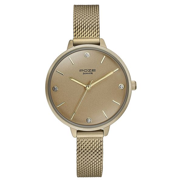 Sonata Poze Quartz Analog Golden Dial Mesh Strap Watch for Women - image number 1