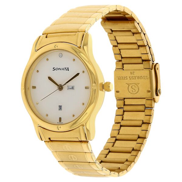 Sonata Quartz Analog with Day and Date White Dial Stainless Steel Strap Watch for Men - image number 1