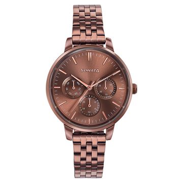Sonata Verve Quartz Multifunction Brown Dial Brown Metal Strap Watch For Women