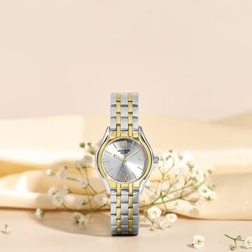 Poze By Sonata Quartz Analog Silver Dial Two Toned Metal Strap Watch For Women