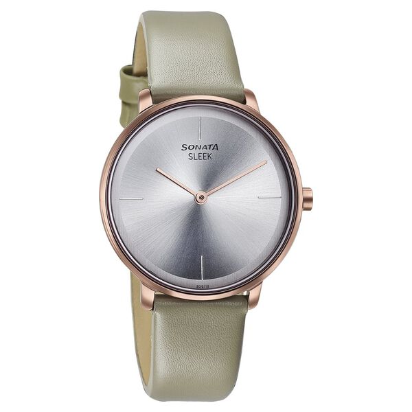Sonata Sleek Quartz Analog Silver Dial Grey Leather Strap Watch for Women - image number 1