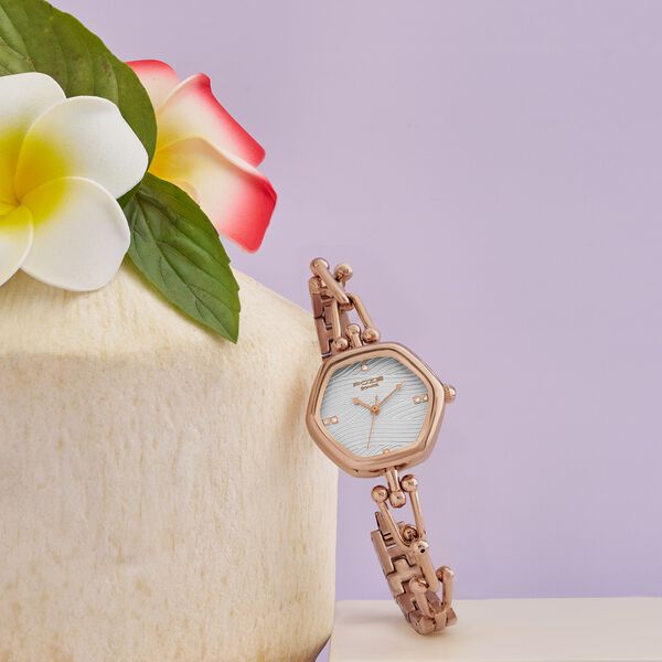 Poze Poze Quartz Analog White Dial Rose Gold Metal Strap Watch For Women - image number 0