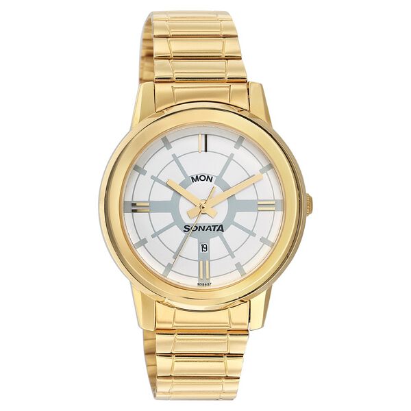 Sonata Quartz Analog with Day and Date Silver Dial Strap Watch for Men - image number 0