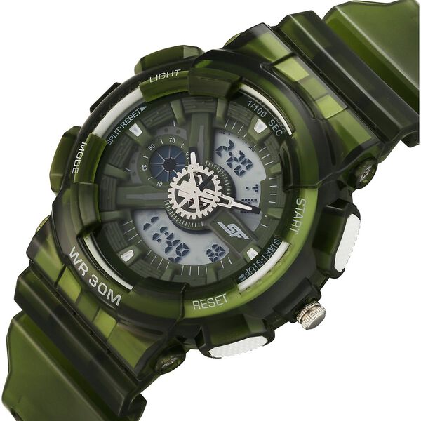 Sonata SF Spectra Quartz Digital Green Dial Translucent Green Polyether Strap Watch For Men - image number 2