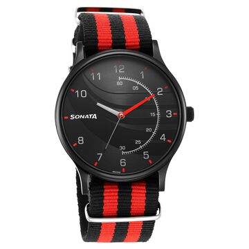 Sonata RPM Black Dial Plastic Strap Watch for Men