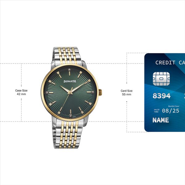 Sonata Eternia Quartz Analog Green Dial Metal Strap Watch For Men - image number 3