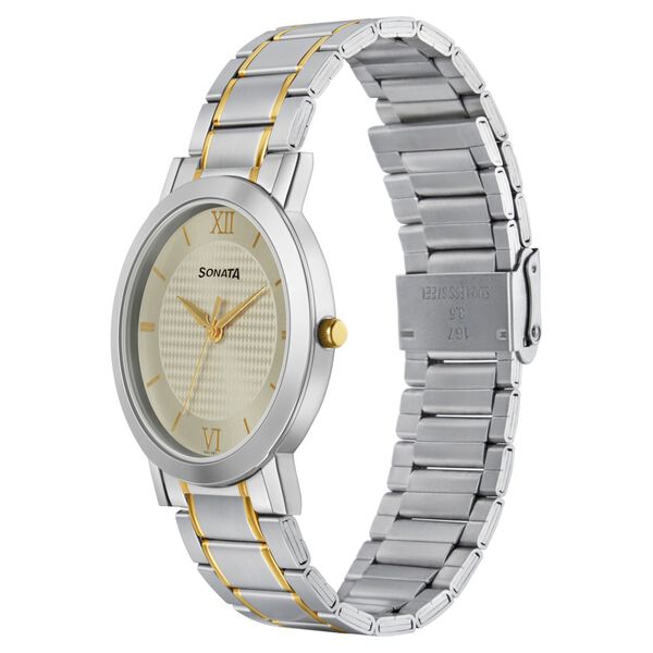 Sonata Quartz Analog Champagne Dial Stainless Steel Strap Watch for Men - image number 1