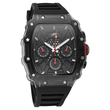 SF Maiden Voyage Sport Watch Black dial And Strap wih red accents Tonneau Shaped Case with Multifunction movement