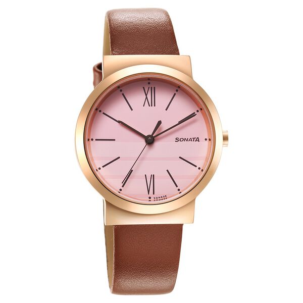Sonata Essentials Pink Dial Leather Strap Watch for Women - image number 0