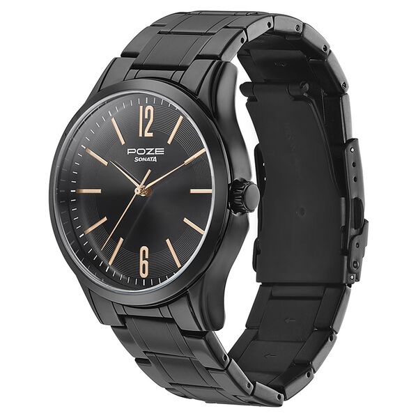 Sonata Poze Quartz Analog Black Dial Metal Strap Watch for Men - image number 3