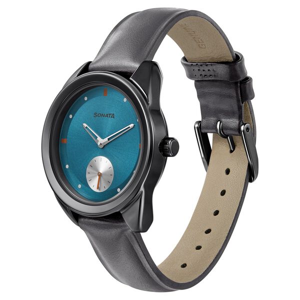 Sonata Women of Steel Blue Dial Leather Strap Watch for Women - image number 1