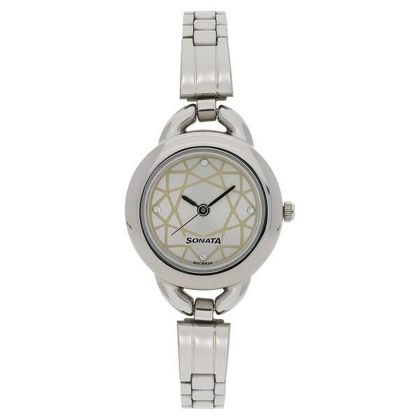 Sonata Quartz Analog Silver Dial Stainless Steel Strap Watch for Women - image number 0