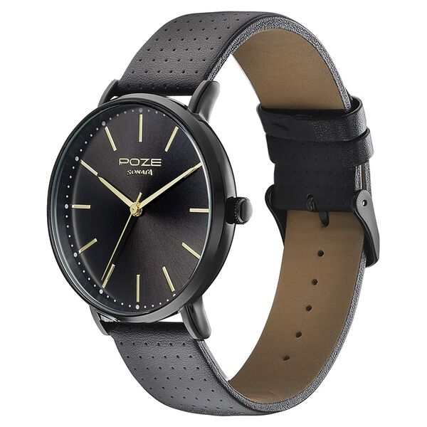 Sonata Poze Quartz Analog Black Dial Leather Strap Watch for Men - image number 3