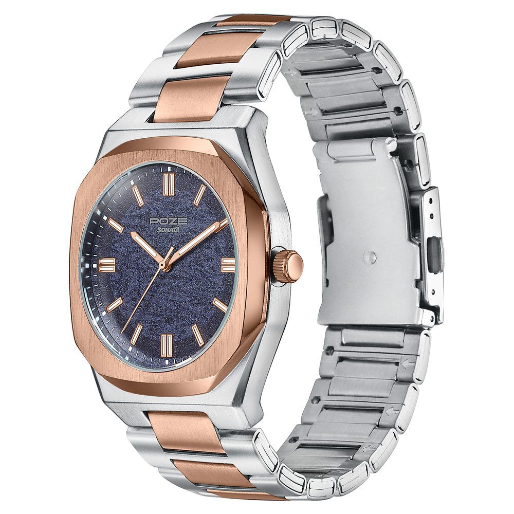Buy Online Poze Poze Quartz Analog Black Dial Black Metal Strap
