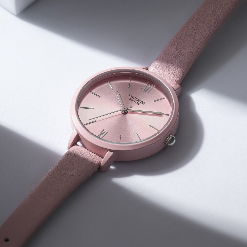 Pink leather watch sale