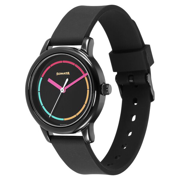 Sonata Splash Black Dial Women Watch With Plastic Strap - image number 1