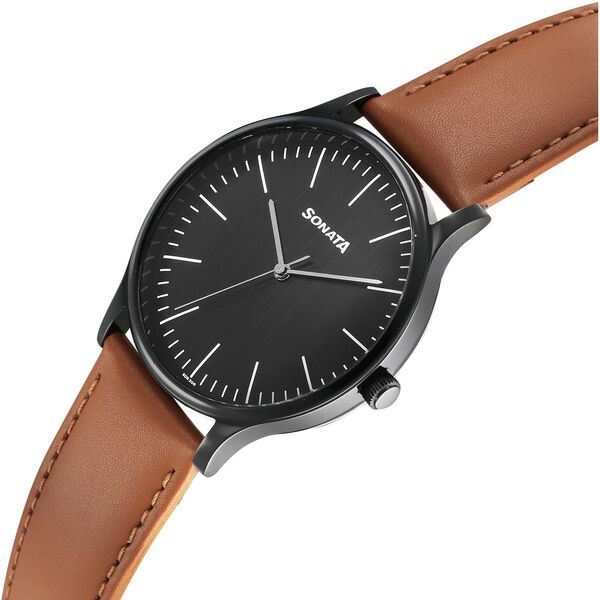 Sonata Aspire Quartz Analog Black Dial Leather Strap Watch For Men - image number 1
