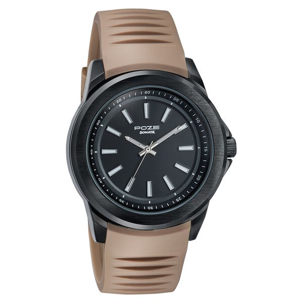 Poze Poze Quartz Analog Black Dial Grey Silicone Strap Watch For Men - image number 2