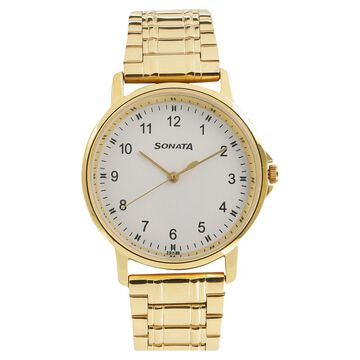 Sonata Quartz Analog White Dial Stainless Steel Strap Watch for Men