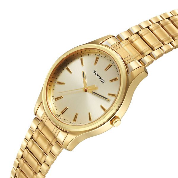 Sonata Traditional Essentials Quartz Analog Champagne Dial Stainless Steel Strap Watch for Men - image number 2