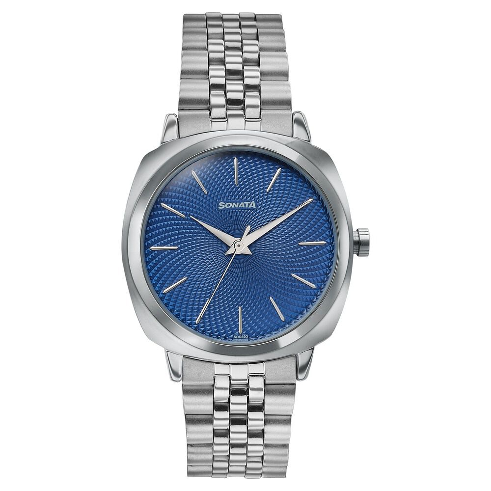 Sonata Vector Blue Textured Dial Silver-Tone Bracelet Watch for Men-image-8