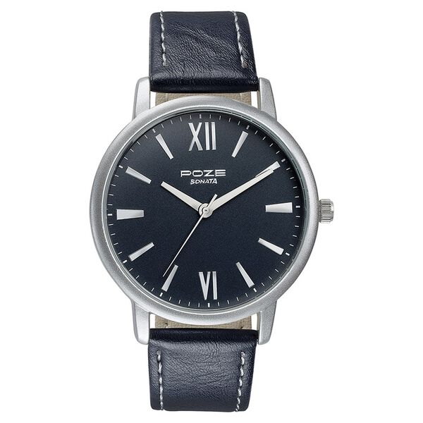 Sonata Poze Quartz Analog Black Dial Leather Strap Watch for Men - image number 1